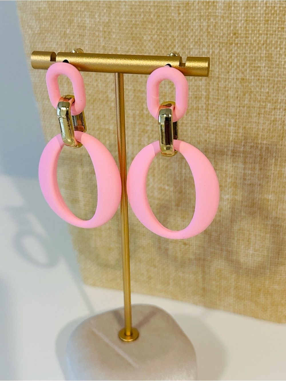 Fashion Jewelry Pink Hoop Link Drop Earrings